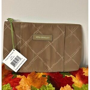 NWT Vera Bradley Preppy Poly Wristlet in Toast Brown Pouch Zip